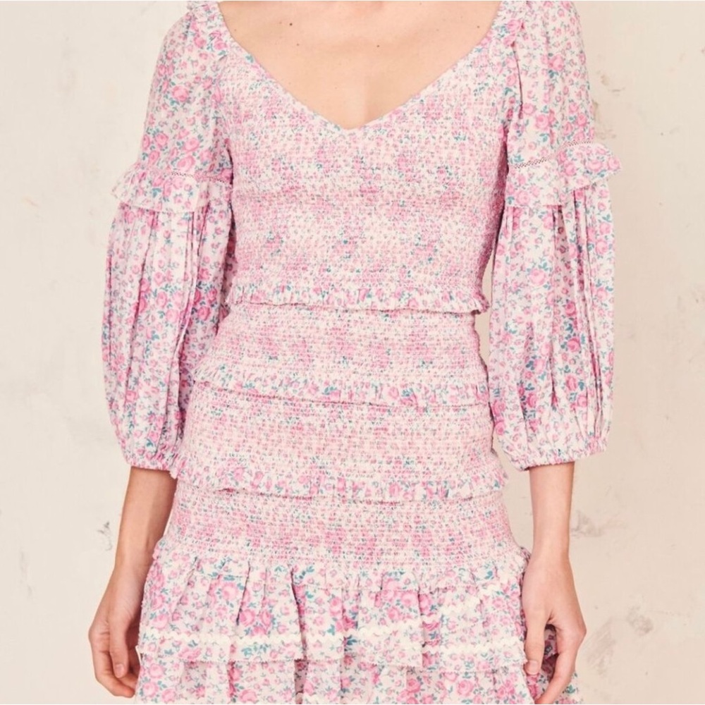 LoveShackFancy Pink Floral Mini Dress